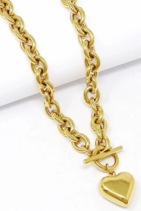Us jewelry Jewelry - Heart Pendant Stainless Steel Toggle Necklace  
Gold Plated
